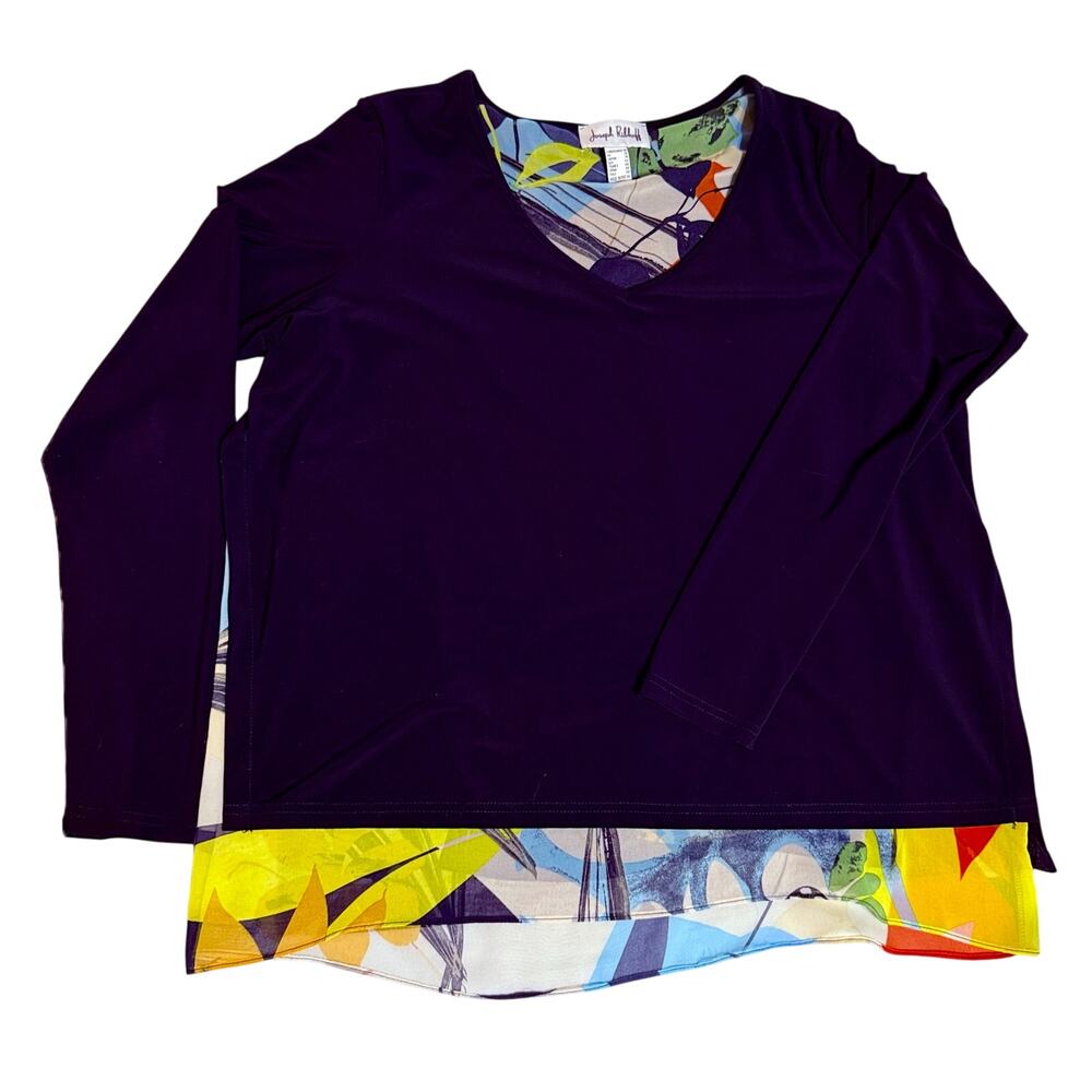 Joseph Ribkoff Long Sleeve V-Neck Top with Abstract Print Lining – Size 16